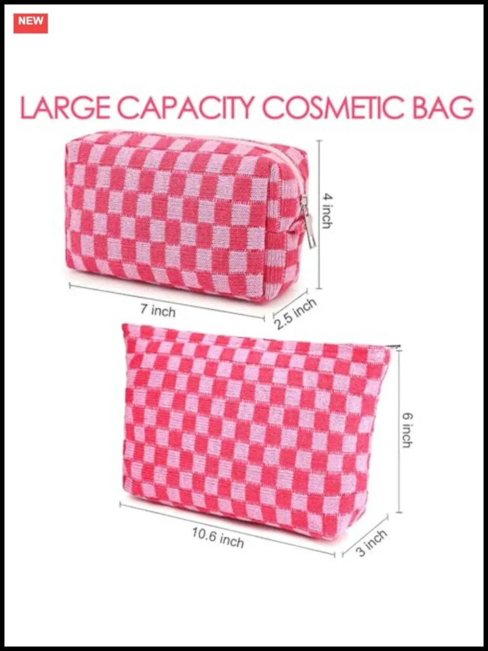 Travel Makeup Bag Set 2PCS Checkered Cosmetic Organizer Pouch Toiletry Case